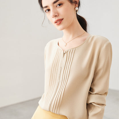 Silk shirt women's spring and summer  new long-sleeved Hangzhou solid color OL wind heavy sand washed mulberry silk shirt