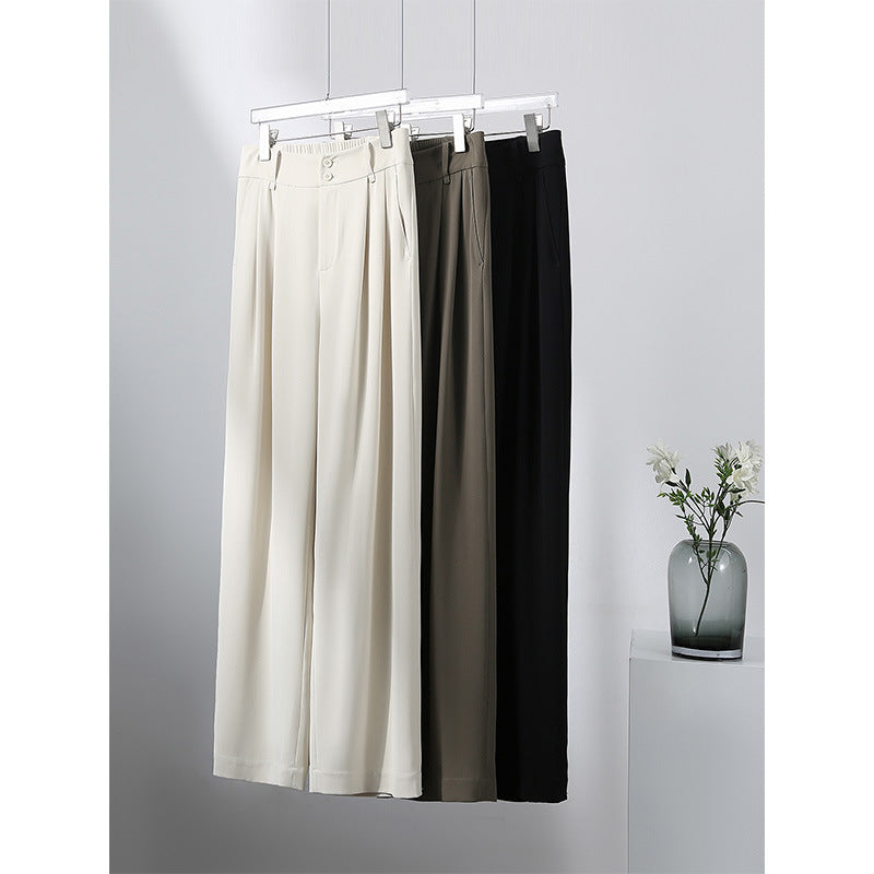 2025 Summer icy silky drape feeling, Japanese long pants white and black, thin casual pants, straight wide-leg pants