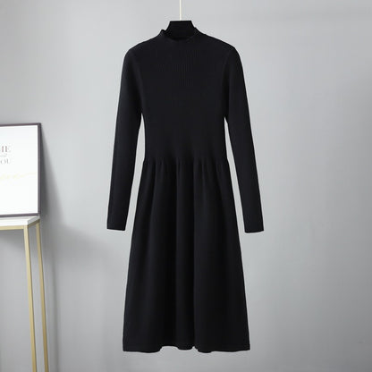 ZllKl Semi-turtleneck knitted dress New autumn and winter new long-sleeved waist bottom slim black sweater skirt women