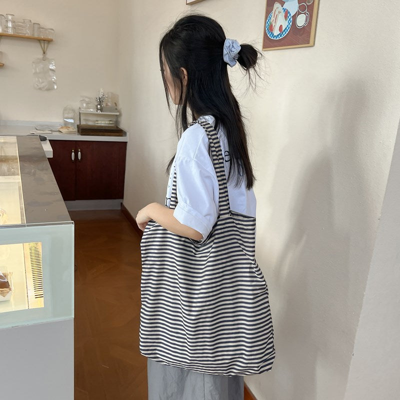 2025 ZLLKL Korean version of fashion striped tote bag popular new lazy wind large capacity simple shoulder bag small fresh shopping bag