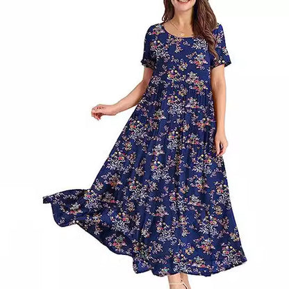 ZllKl  Summer Beach Midi Dress Comfortable Pleated Dress Casual Loose Floral Dress