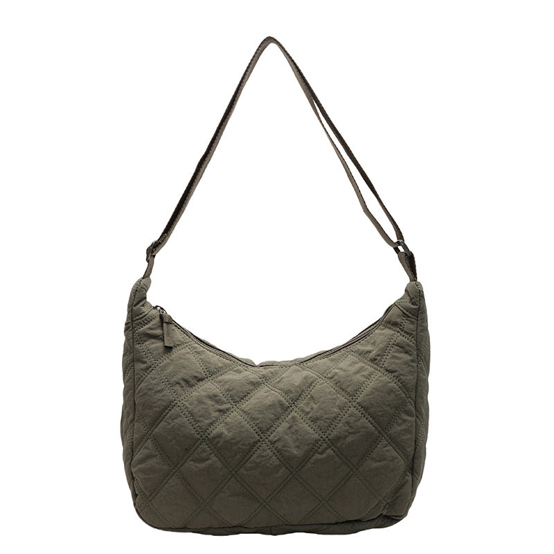 2025 ZLLKL Korean version of fashion diamond shoulder bag popular new casual large-capacity messenger bag solid color simple cotton clothes dumpling bag