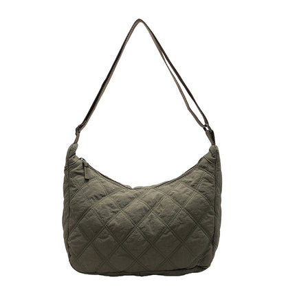2025 ZLLKL Korean version of fashion diamond shoulder bag popular new casual large-capacity messenger bag solid color simple cotton clothes dumpling bag