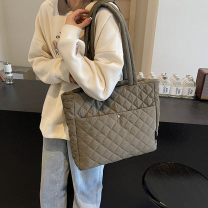 2025 ZLLKL Korean version of fashion diamond shoulder bag popular new retro casual tote bag versatile large capacity simple shopping bag