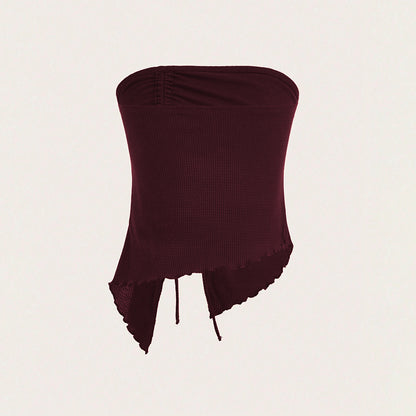 Cross-border  women's clothing popular autumn and winter new drawstring split irregular waffle slim tube top