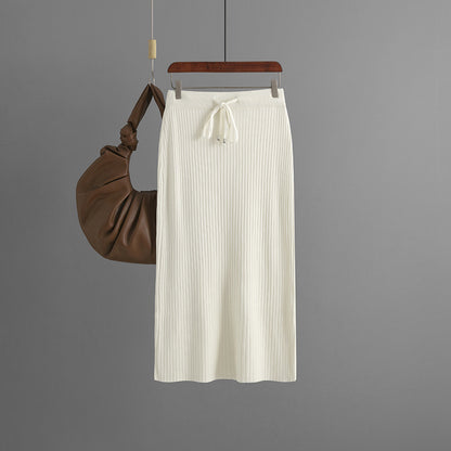 ZllKl Knitted skirt women's 2025 new hip skirt solid color ice silk medium and long wool skirt