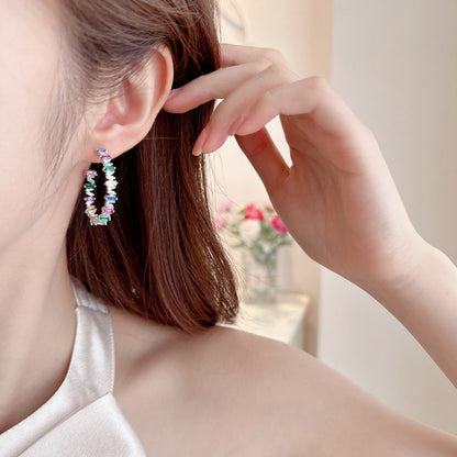 2025 popular new  fashion color zircon fringed earrings 925 silver needle long temperament stud earrings wholesale earrings