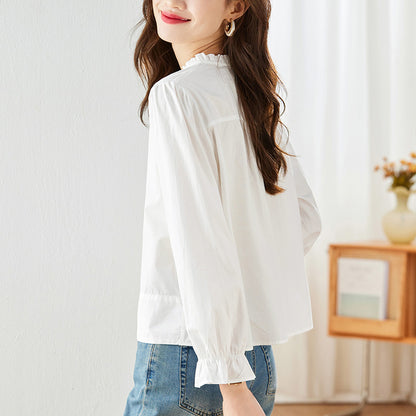 direct sales combed cotton white shirt women's long sleeves 2025 spring clothes new design sense niche versatile top shirt