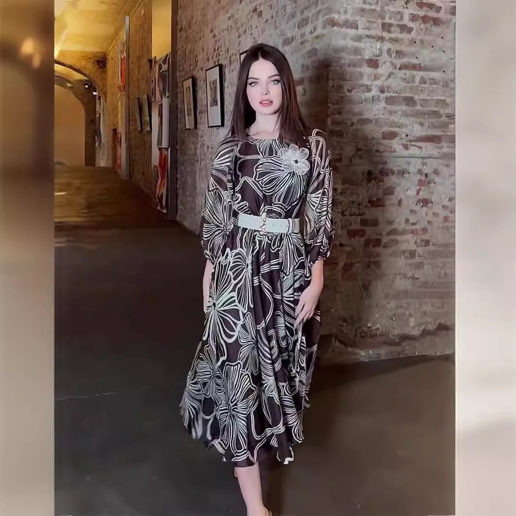 ZllKl  European American Summer New Fashion 3/4 Sleeves Printing Costs Dress More