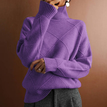 Autumn and winter cross-border new products casual versatile knitted sweater, loose turtleneck warm sweater solid color knitted pullover