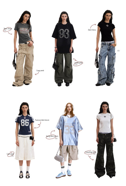 0123Start multi-pocket tooling jeans men's and women's loose n retro niche design wide-leg pants