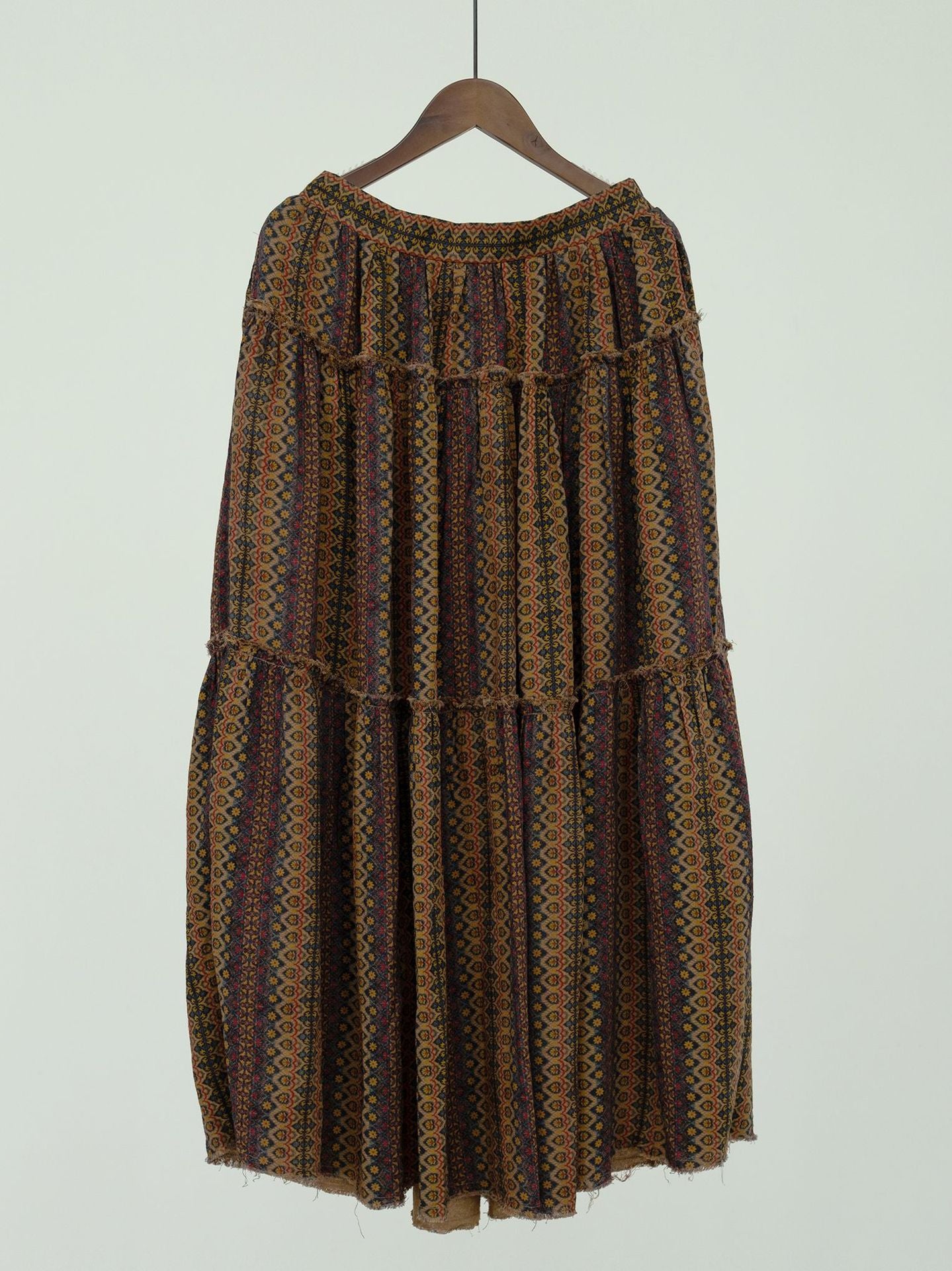 design retro printed double-layer cotton skirt, autumn and winter rough edge swing skirt B23214
