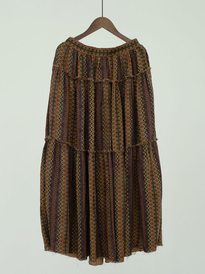 design retro printed double-layer cotton skirt, autumn and winter rough edge swing skirt B23214