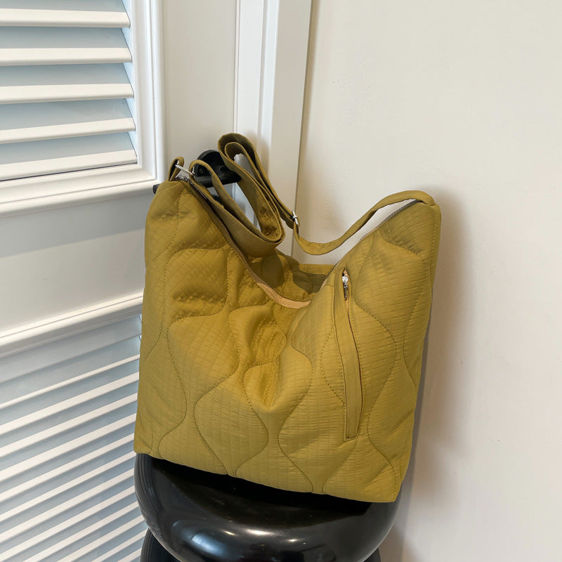 2025 ZLLKL popular new Korean version fashion cotton clothes embroidered cloud pleated shoulder bag large capacity space cotton casual tote bag