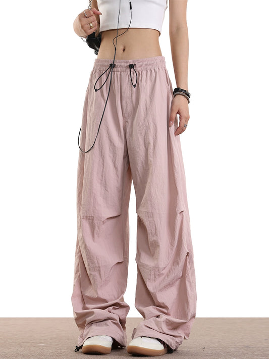 0123Start pleated texture drawstring waist can be tied feet paratrooper cargo pants women's popular new thin trousers