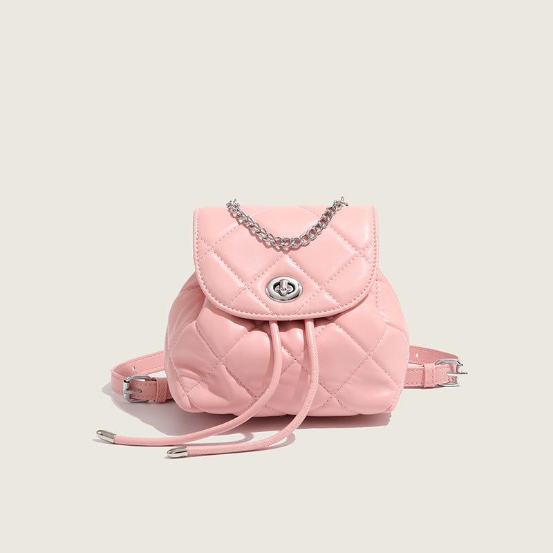 ZLLKL 2025 Backpack Women's Fashion popular Korean Edition Niche Design Rhombus Chain Backpack Small Women's White Backpack