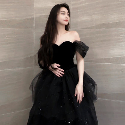 2025 Black evening dress skirt light luxury niche  tutu skirt host female autumn art examination graduation adult ceremony New feeling