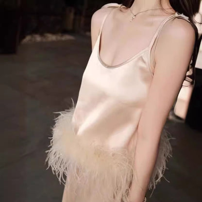 2025 Design set popular summer new fashion pure desire suspender top wide leg pants set