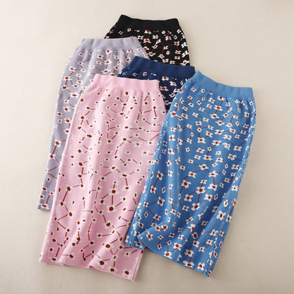 ZllKl Knitted skirt high waist hip skirt a-shaped skirt medium and long autumn clothing New new women's winter skirt floral skirt