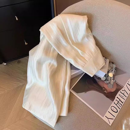 2025 New Chinese style imitation acetic acid satin casual pants spring and summer women's popular loose high waist drape straight wide-leg pants