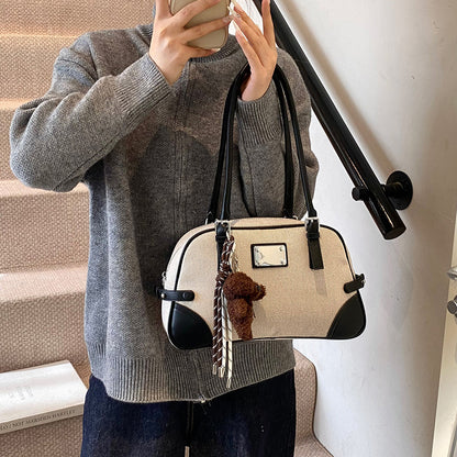 ZLLKL 2025 Retro matte large-capacity bowling bag women's popular new high-end textured shoulder bag Boston underarm bag