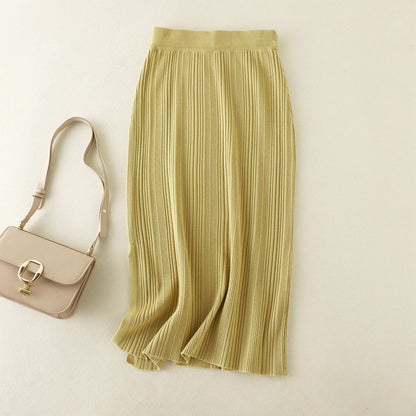 ZllKl New autumn and winter new casual knitted split skirt high waist elastic solid color inner with thin hip skirt women
