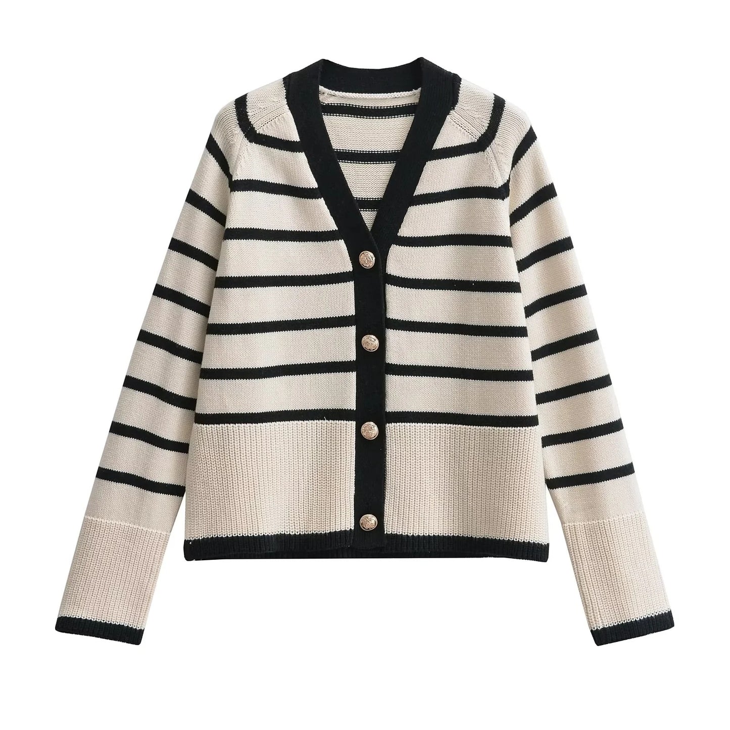 Hot trade fashion women's clothing  winter new V-neck striped single-breasted knitted sweater 8205