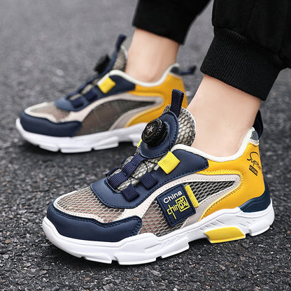 ZllKl  Single Mesh Children's Shoes Boys 'And Girls' Sneakers Spring and Summer Mesh Breathable Boys' Running Shoes Rotating Button Children's Shoes