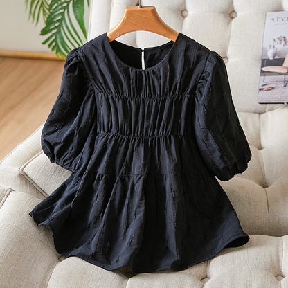 Cotton cocoon, apricot crew neck shirt women's short sleeves summer 2025 new small doll shirt design top