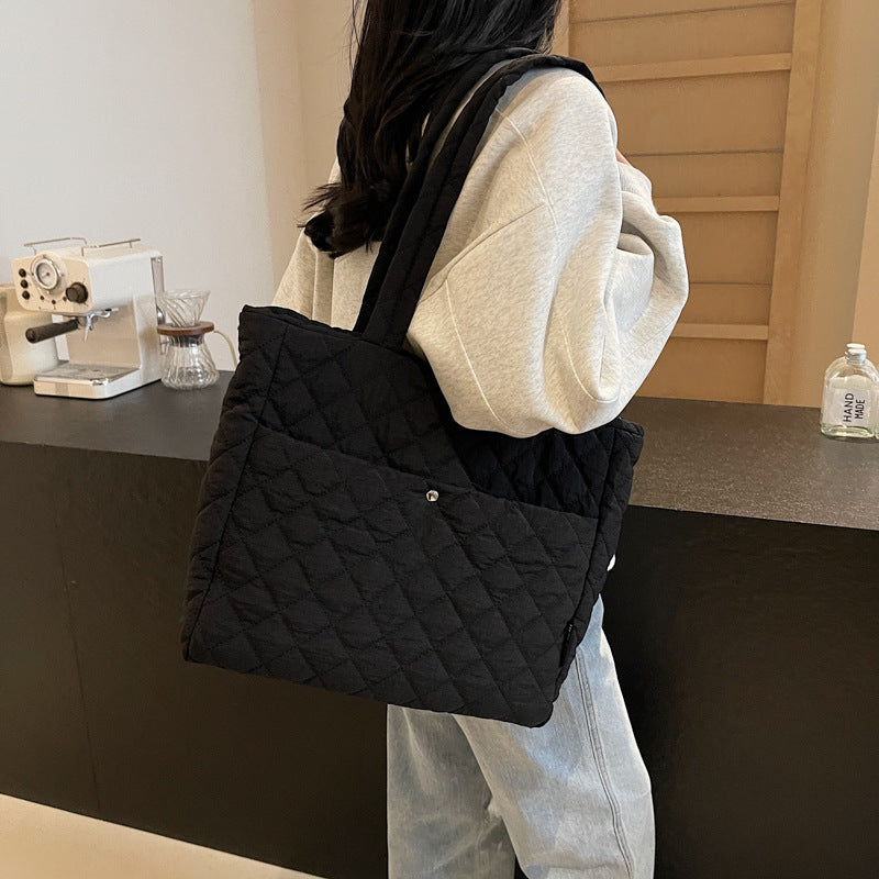 2025 ZLLKL Korean version of fashion diamond shoulder bag popular new retro casual tote bag versatile large capacity simple shopping bag