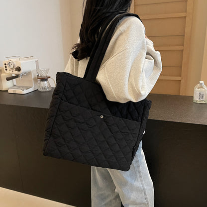2025 ZLLKL Korean version of fashion diamond shoulder bag popular new retro casual tote bag versatile large capacity simple shopping bag