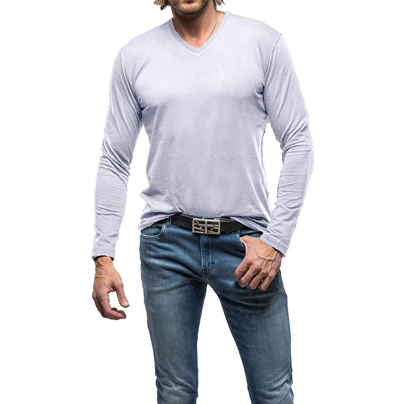 ZLLKL 2025 men's new solid color V-neck long-sleeved T-shirt,  men's pure cotton bottoming shirt top T-Shirt