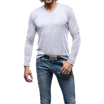ZLLKL 2025 men's new solid color V-neck long-sleeved T-shirt,  men's pure cotton bottoming shirt top T-Shirt