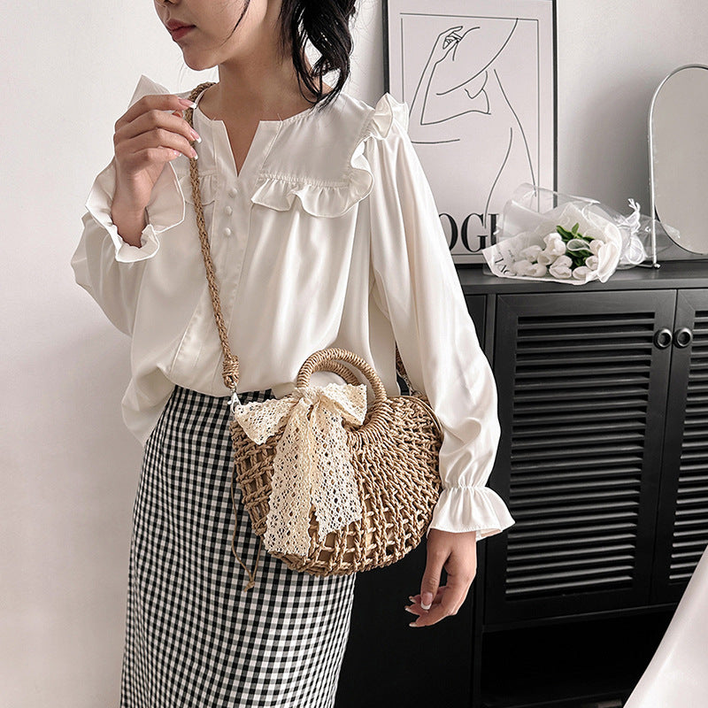 ZLLKL 2025Hollow woven bag Popular trade  summer new women's bag hand-held mesh pocket vacation straw bag beach shoulder bag