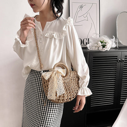 ZLLKL 2025Hollow woven bag Popular trade  summer new women's bag hand-held mesh pocket vacation straw bag beach shoulder bag