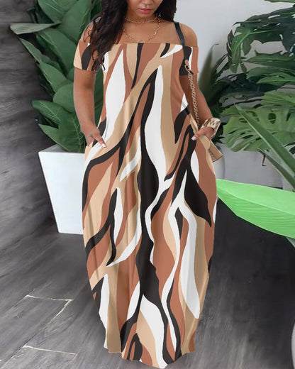 ZllKl  T9059 Summer New European and American Women's Clothing   Fashion Casual Sexy Print off-Shoulder Dress