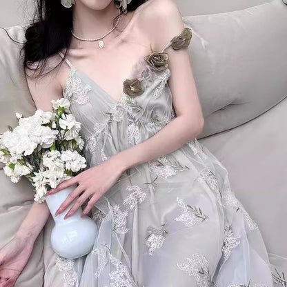 2025 Summer women's popular new  suspender dress on the run princess retro vacation dress