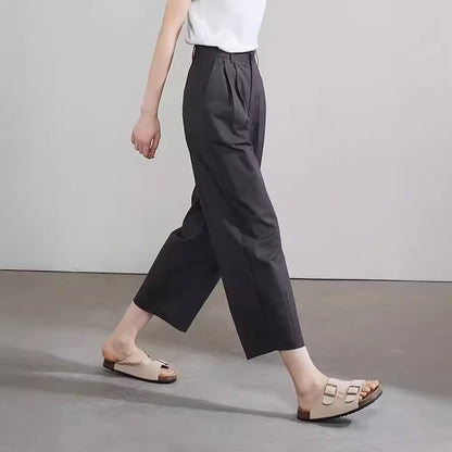 ZllKl  Solid Color Ankle-Length Knickerbockers  New Summer Fashion Women's Wear Loose Slimming High Waist Casual Wide-Leg Pants Trendy