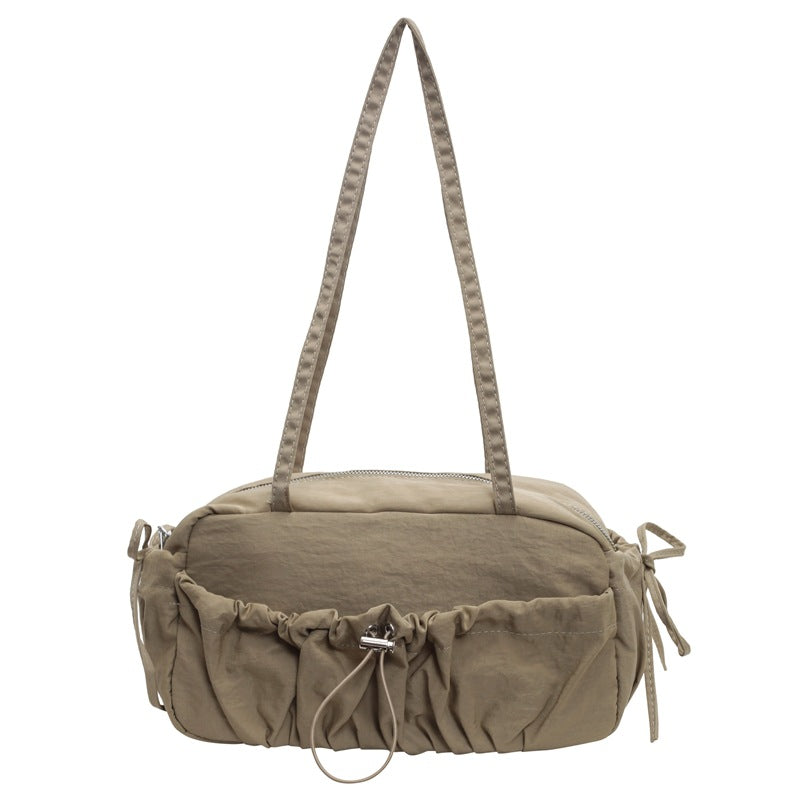 2025 ZLLKL Korean version of fashion pleated shoulder bag popular new casual small square bag large capacity versatile nylon underarm tote bag