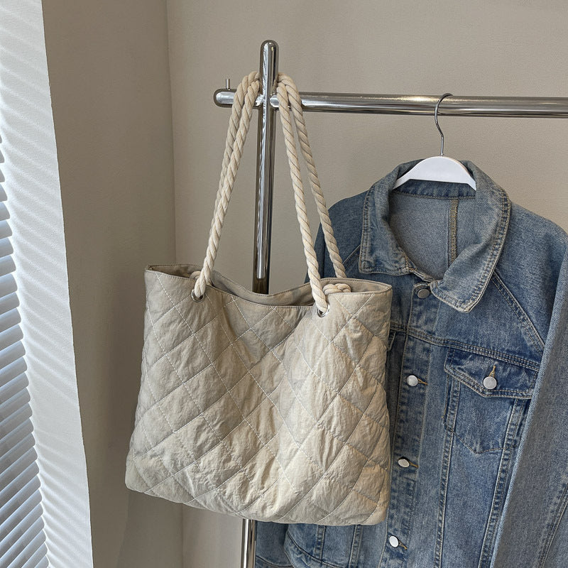 2025 ZLLKL Korean version of fashion diamond embroidered shoulder bag popular new large-capacity casual tote bag simple and versatile shopping bag