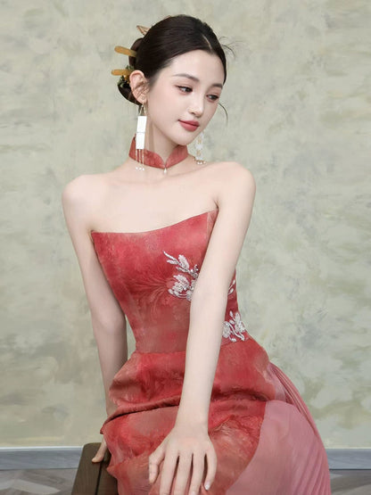New Chinese morning gown female bride retro tube top high-end engagement dress return banquet welcome toast clothes