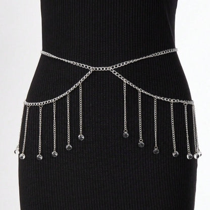 FB3416 2025 waistchain simple personality versatile multi-strip transparent bead fringed chain pendant waist chain waist decoration