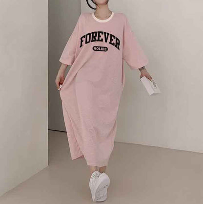 ZllKl 2025Manufacturer pure cotton T-shirt dress women's popular summer new loose casual printing lazy skirt medium and long straight