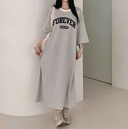 ZllKl 2025Manufacturer pure cotton T-shirt dress women's popular summer new loose casual printing lazy skirt medium and long straight
