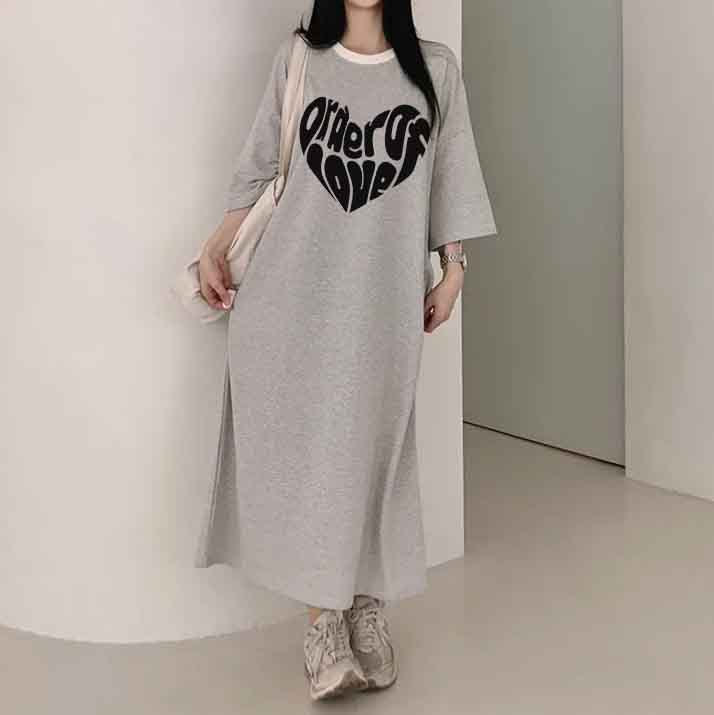 ZllKl 2025Manufacturer pure cotton short-sleeved T-shirt skirt women's summer popular new Korean version Popular style printing loose casual medium and long even