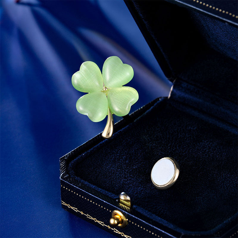 2025 Elegant temperament shirt suit pin corsage accessories trendy summer simple opal lucky grass magnetic small brooch