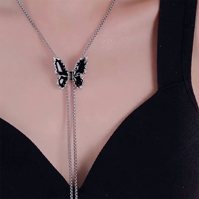 Korean version of butterfly pull-out sweater chain, advanced design can be adjusted at will, necklace, autumn and winter long fashion collarbone chain