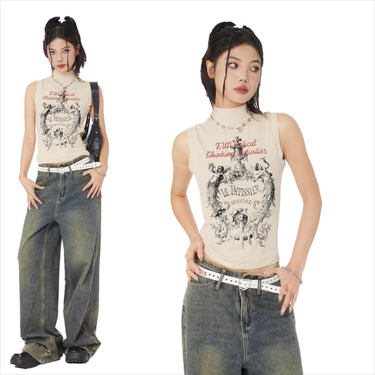 GLBX05 Man Kun popular Spring 2025n High Street Trend Top Western Myth Niche Sweet Cool Style Sleeveless T-Shirt