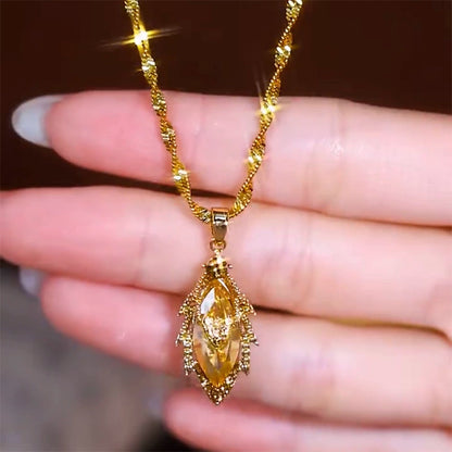 Korean version of fashion coffee color golden branches and jade leaves temperament necklace high-end design sense niche versatile get rich overnight collarbone chain
