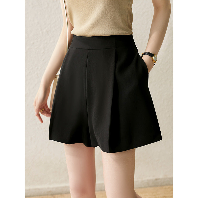 2025 Long legs! Triacetic acid high-waisted hot pants, thin A-shaped wide-leg pants  summer silky shorts white black